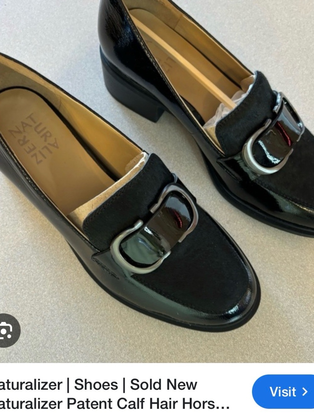 Naturalizer Black Patent and Calf Hair Loafers with Buckle Detail